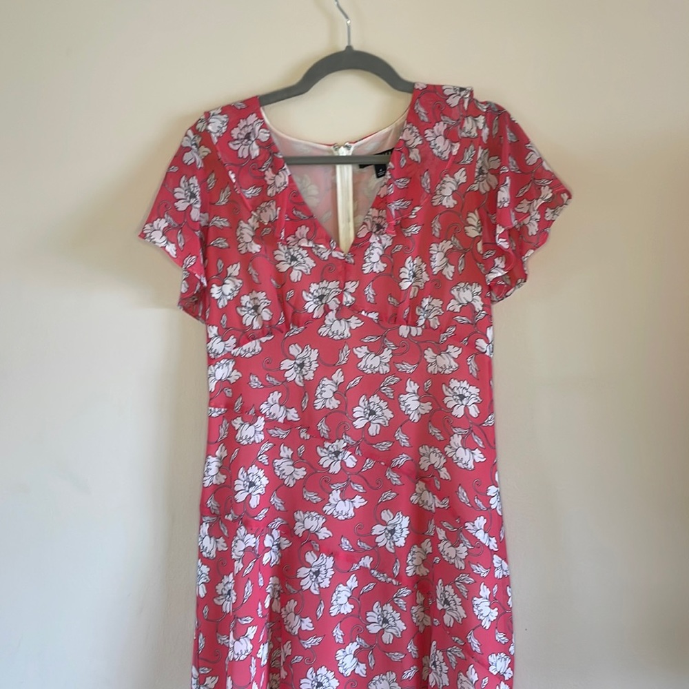 🌸 Flamingo Pink Floral Midi Summer Dress - Picture 2 of 5